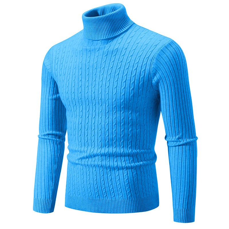 Men's Turtleneck Sweater Solid Color High Neck Pullover Knitted Sweaters Casual Elastic Sweatwear Mens Fall Winter