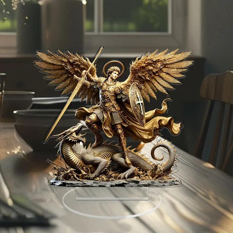 Golden Winged Archangel Michael 2D Flat Acrylic Stand Table Decoration,Home,Office,Cafe,room,Studio,Desktop Ornament Sign Gift