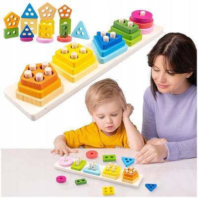Деревянная сенсорная головоломка Монтессори - развивающий сортер форм Kinderplay (KP9851)