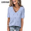 Женский летний свитер с V-образным вырезом, легкий тонкий трикотажный свитер с коротким рукавом, футболка, топ