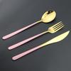 Pink Gold 4Piece Dinnerware Set Portable Reusable Cutlery Set For Travel Camping Flatware Spoon Fork Utensils Set and Bag
