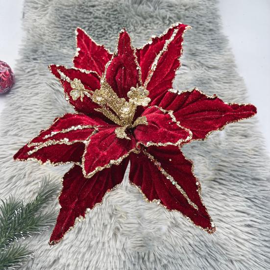 2 шт. рождественские бархатные цветы блестящие искусственные цветы с регулируемыми лепестками праздничные декоративные цветы для рождественского венка на елку праздничное украшение своими руками