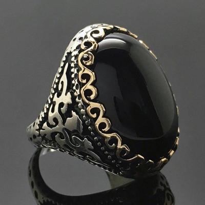 Кольцо из серебра 925 пробы с обсидианом, мужское и женское, бутик ювелирных изделий, модная бижутерия, кольцо с черным драгоценным камнем, подарок 2025