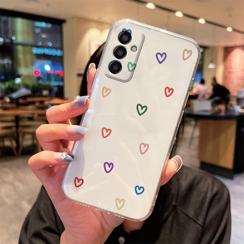 Чехол для телефона с рисунком сердца для Samsung Galaxy M13 M14 M15 M23 M33 M35 M55 M54 M53 M34 Прозрачный TPU чехол для девушек, не желтеющий