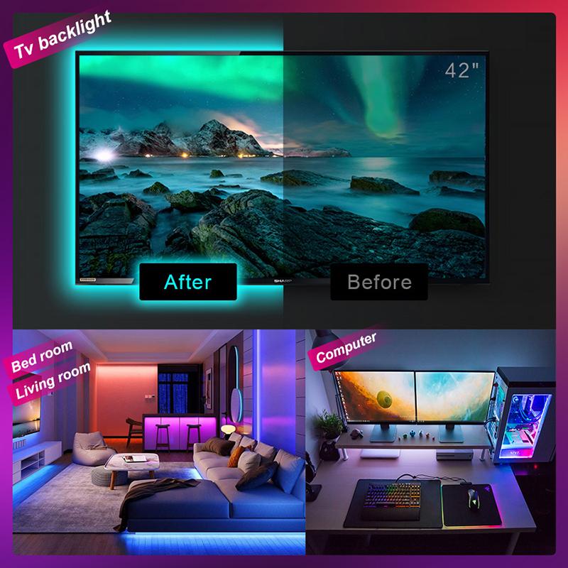 1-30 м USB-светодиодная полоса RGB 5050 Bluetooth-лента для рождественского украшения комнаты Led Luces Гибкая подсветка рабочего стола Экран телевизора Фоновое освещение