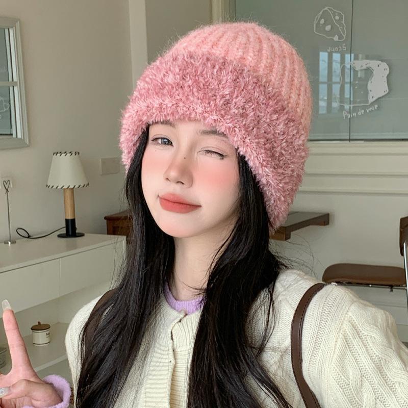 Осенне-зимняя шапка женская большой окружности головы флисовая теплая вязаная шапка ретро универсальная шерстяная шапка с защитой ушей от холода