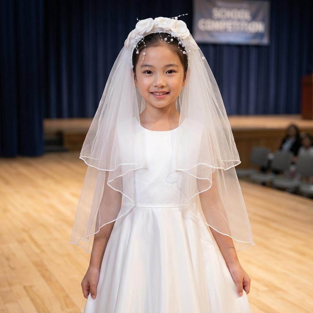 Korean Style Princess Flower Headband Veil for Kids Stage Performance with Comfortable Fit