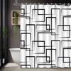 Minimalist Modern Black & White Geometric Shower Curtain, Elegant Bathroom Decor, Box Line Design, High-End Polyester Fabric