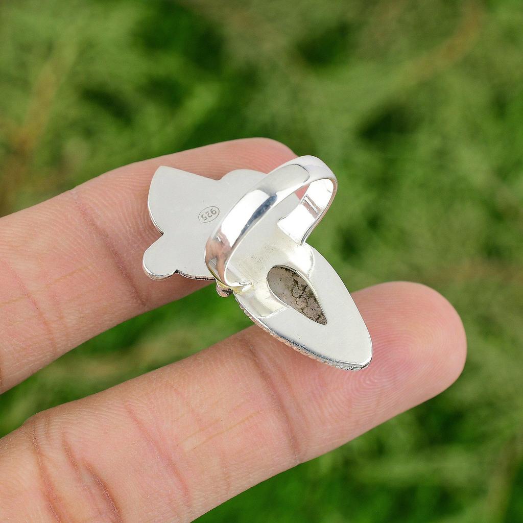 Подарок на день рождения для нее Кольцо-солитер из натурального радужного лунного камня Размер 7 Серебро 925 пробы