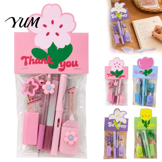 Learning Stationery for Kids Flower Set, Macaron Color Correction Tape And Smooth Writing Gel Pens, Portable Homework Essentials Students Lightweight