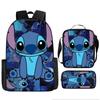 Stitch Backpack Set 3-Piece Lilo & Stitch School Backpack Insulated Lunch Bag Pencil Case Oxford Cloth Large Capacity