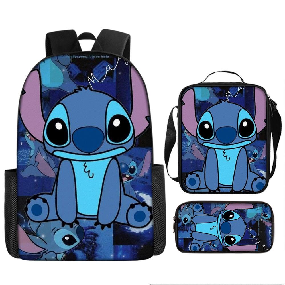 Stitch Backpack Set 3-Piece Lilo & Stitch School Backpack Insulated Lunch Bag Pencil Case Oxford Cloth Large Capacity