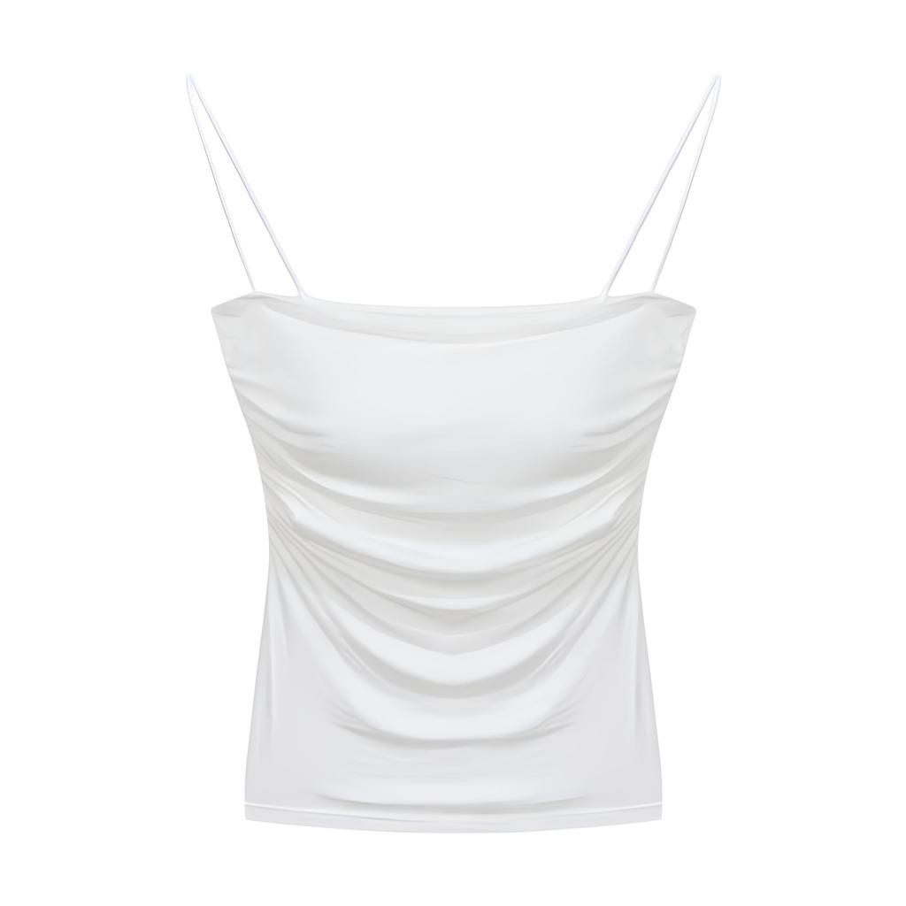 Summer Girl Pleated Camisole with Thin Straps for Slim Look - Sweet & Spicy Sleeveless Top