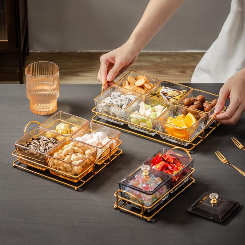 Acrylic 4-Compartment Vertical Stripe Divided Snack Tray with Lid