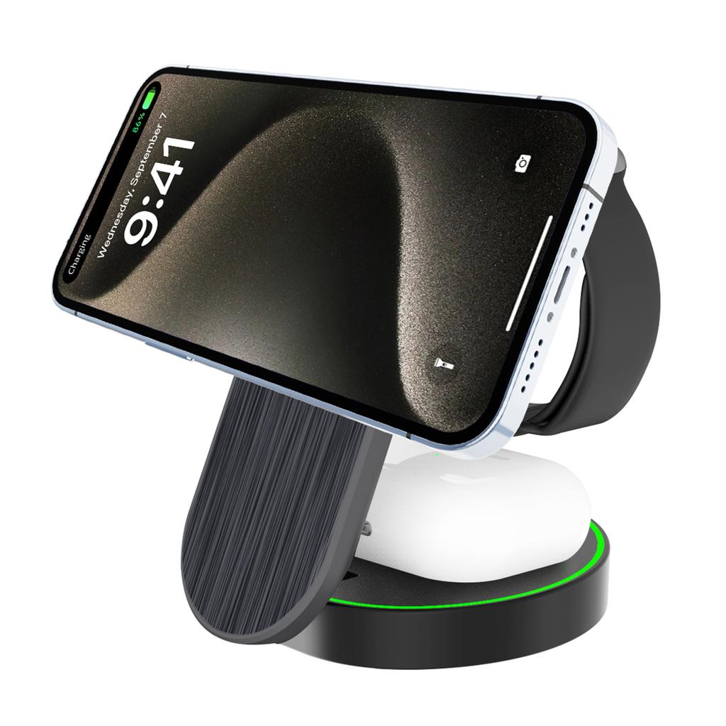 L9 15W Magnetic Wireless Charger Folding Charging Station for Apple Devices