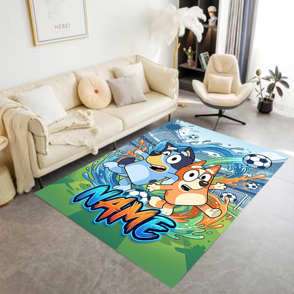 Bluey Soccer Adventure Customizable Name Floor Rug Office Rug Suitable for Balcony Entryway Decorate room Outdoor Antislip Carpet Anime Office Decor