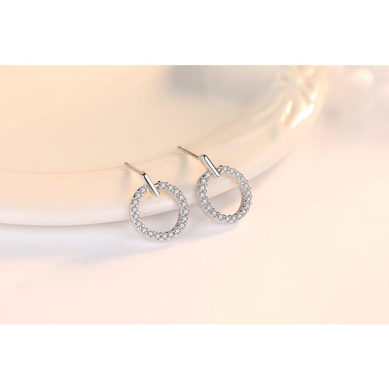 S925 стерлингового серебра модные женские корейские стильные изящные и модные полые драгоценные камни круглые геометрические серьги-гвоздики серебряные ювелирные изделия