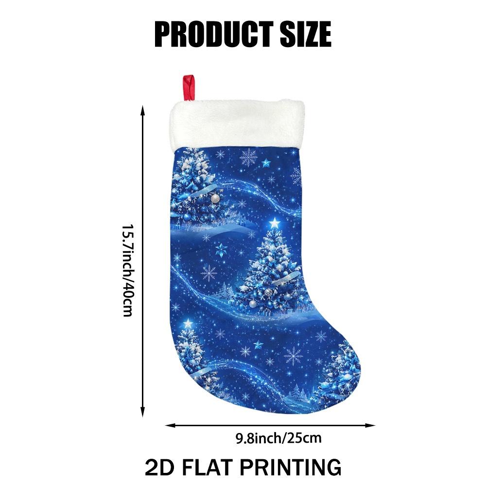 Christmas decoration fireplace hanging stocking 2D Flat Printing 1pc Christmas Blue Polyester Christmas Stocking Winter
