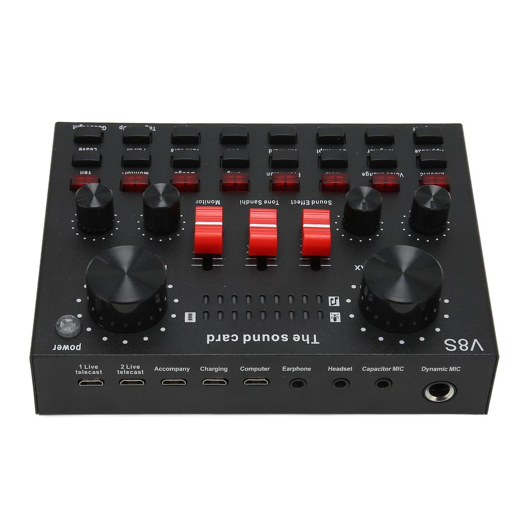 Bluetooth Live Sound Card 8 Modes Voice Changer Sound Mixer Board with 16 Sound Effects for Karaoke