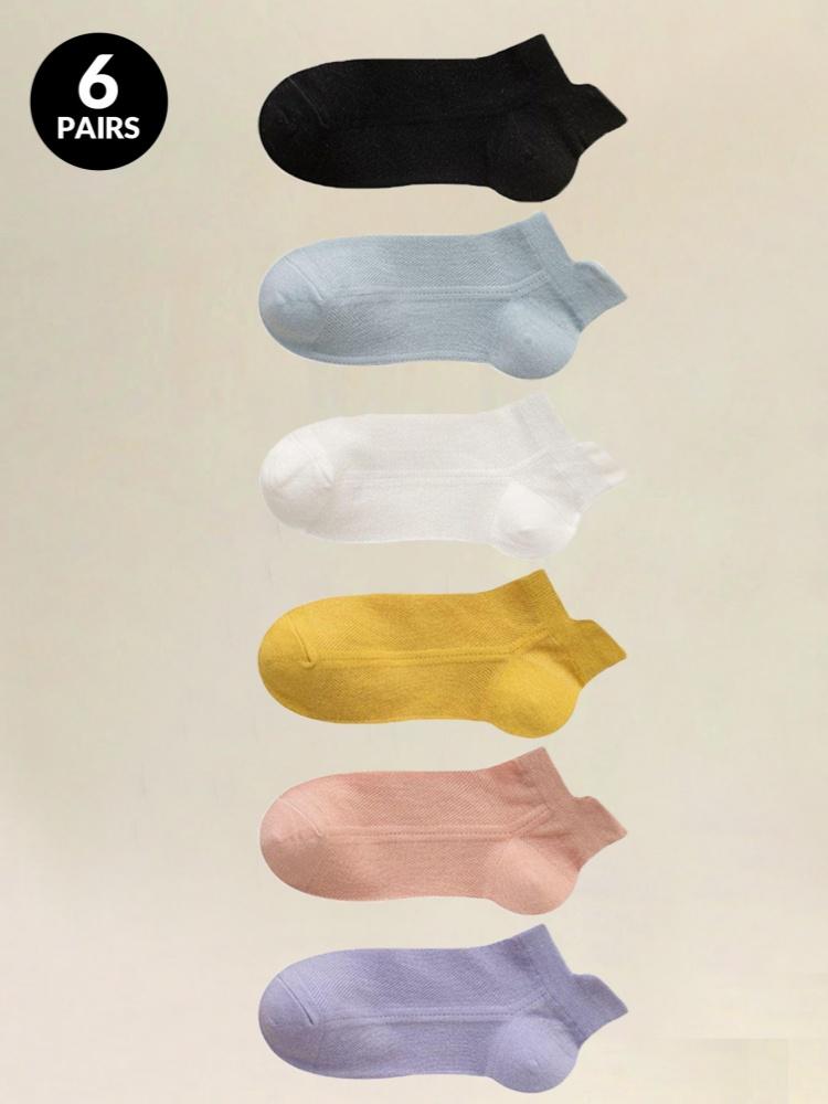 6 пар женских коротких носков, тонкие носки-лодочки на четыре сезона, дышащие летние невидимые носки-лодочки с полым сетчатым верхом и неглубоким вырезом