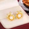 1 Pair of Fashionable Synthetic Zircon and Imitation Pearl Shell Flower Earrings, Fashionable French Retro Light Luxury Earrings