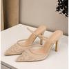 Luxury Brand High Heels Women Sandals Mesh Embroider Elegant Pointed Ladies Slingback Designer Party Wedding Bridal Dress Shoes