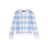Fleece Plaid Round Neck Casual Pullover Long Sleeve Knit Sweater Women Sweater Cloud-Blue F11W411412F-BU