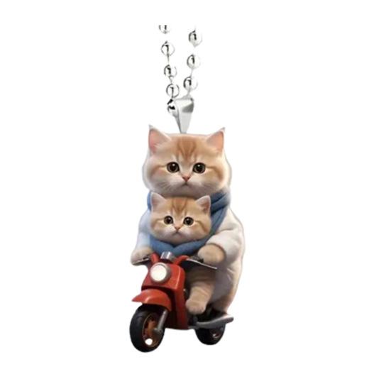 Motorbike Cat Acrylic Hanging Decoration Home Indoor Christmas Tree Car Rearview Mirror 2D Flat Riding