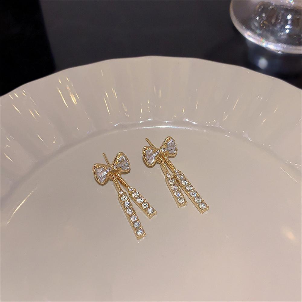 Fashion Zircon Bow Earrings Acrylic Crystal Tassel Earrings For Women Fashion Party Zircon Trendy Accessories Gifts