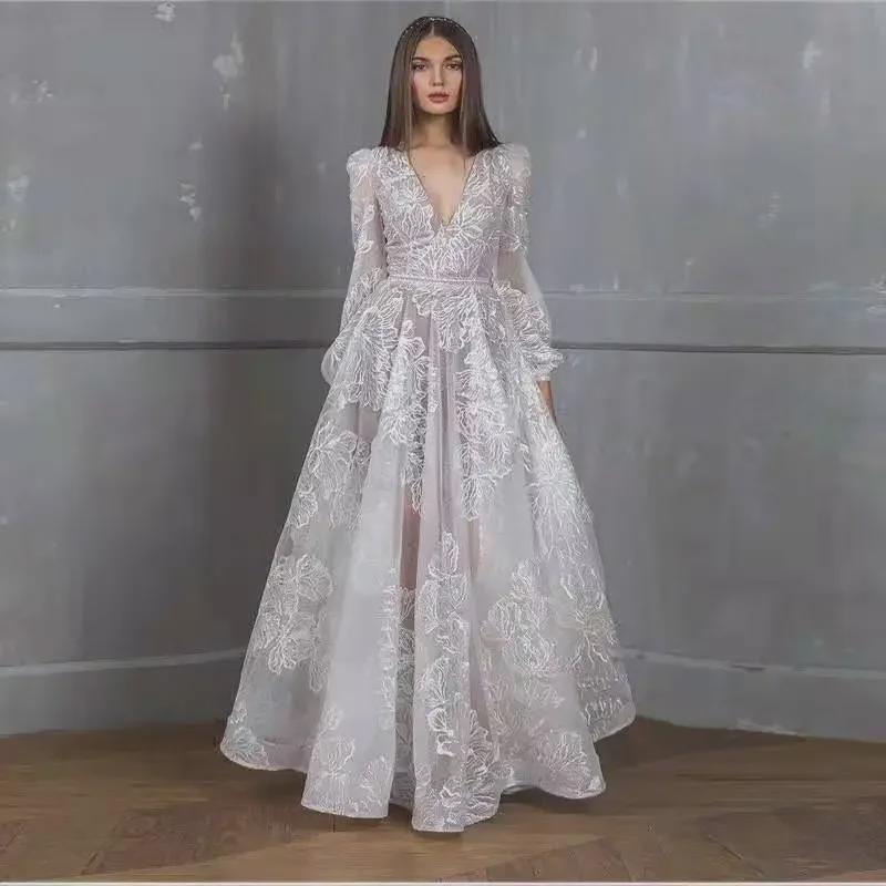 2025 European & American Women's Sequin and Lace Embroidery Evening Gown