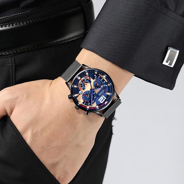 Fashion Black Stainless Steel Men Watches Calendar Quartz Wristwatches Luxury Mens Business Casual Watch Male Clock Gift Relojes Hombre