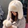 Real Fox Hair Lei Feng Hat Women's Thickened Warm Windproof Hat Fur Rex Rabbit Hair Snow Hat Ear Protection Hat Men's Winter