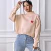 Women's Autumn and Winter Short High Neck Pullover Loose Love Applique Casual Sweater