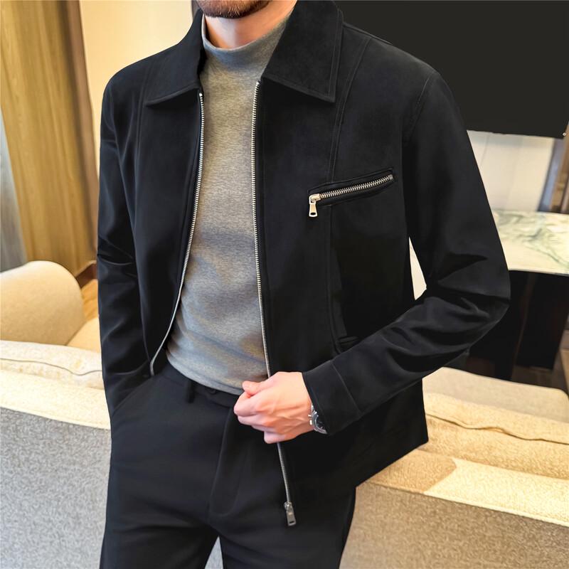 Patowa Men's Faux Suede Zipper Lapel Jacket