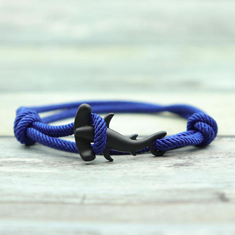 Double Layer Mens Shark Bracelet Sliding Adjustable 3mm Thin String Braslet Beach Nautical Silk Rope Braclet Pulseiras Hombre