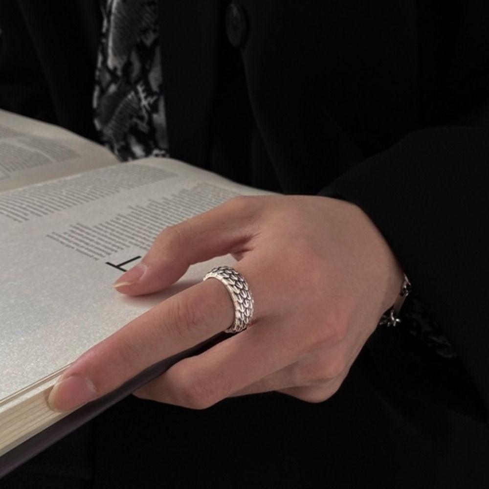Шикарное изысканное уникальное серебристое ретро-кольцо из цинкового сплава, открывающееся кольцо, мужское ювелирное украшение, кольцо в виде чешуи дракона