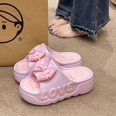 Женские шлепанцы с одним словом 2025 лето уличные на платформе с бантом балетки домашние нескользящие удобные слипоны холодные шлепанцы