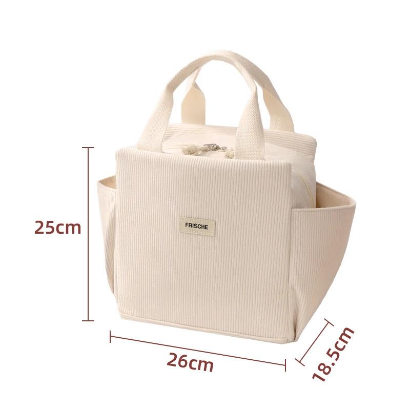 Corduroy Lunch Bag, Handheld Insulated Bag, Portable Lunch Box, Kids Multifunctional Storage Tote Bag, Camping Picnic Bag