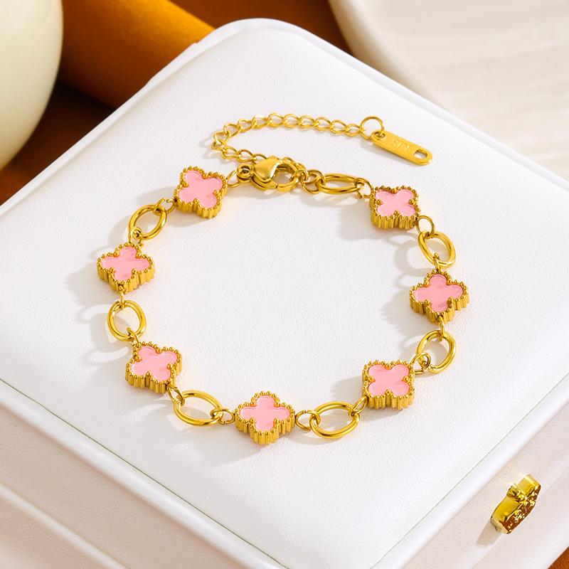 18K Titanium Steel Four-leaf Clover Bracelet Korean Version of Bohemian Temperament Titanium Steel, Vacuum Plating Does Not Fade Hand Jewelry