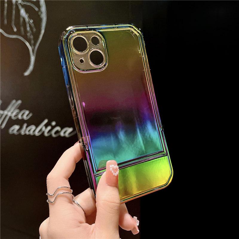 Чехол-держатель с радужной лазерной подставкой для Iphone 13 12 11 Pro Max Xs Max Xr X 13pro 11, прозрачный противоударный бампер, задняя крышка Aurora