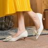 Women's Sheepskin Satin Bow Pointed Stiletto Heels - French Retro, Autumn 2023