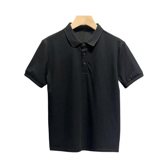 Мужская летняя футболка, сплошной цвет, ледяной шелк, свободный отложной воротник, короткие рукава, мягкий дышащий легкий пуловер на пуговицах, деловой офисный топ