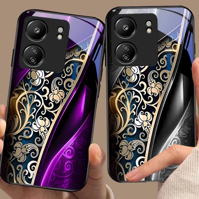 Jinmai Красно-фиолетовый Для Xiaomi Redmi 13C Note13 12 Pro Plus 5G Note 9 13T Pro POCO X6 F5 F6 Черный Чехол для телефона из закаленного стекла