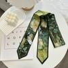 High-Grade Flower Print Long Silk Scarf Hair Band Ribbon Tied-up Hair Long Bow Vintage Satin Ribbon Hair Accessories For Women