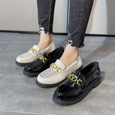 Кожаные туфли женские на толстой подошве летние новые стильные универсальные дышащие сетчатые туфли на одну ногу