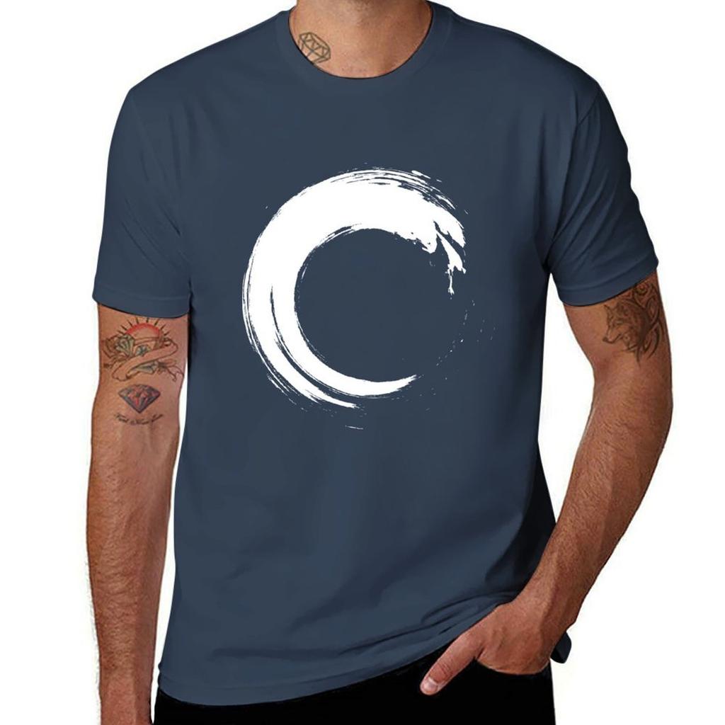 Minimalist Black And White Enso Circle Design Abstract Tshirt Relaxed Fit Casual Short Sleeve Top