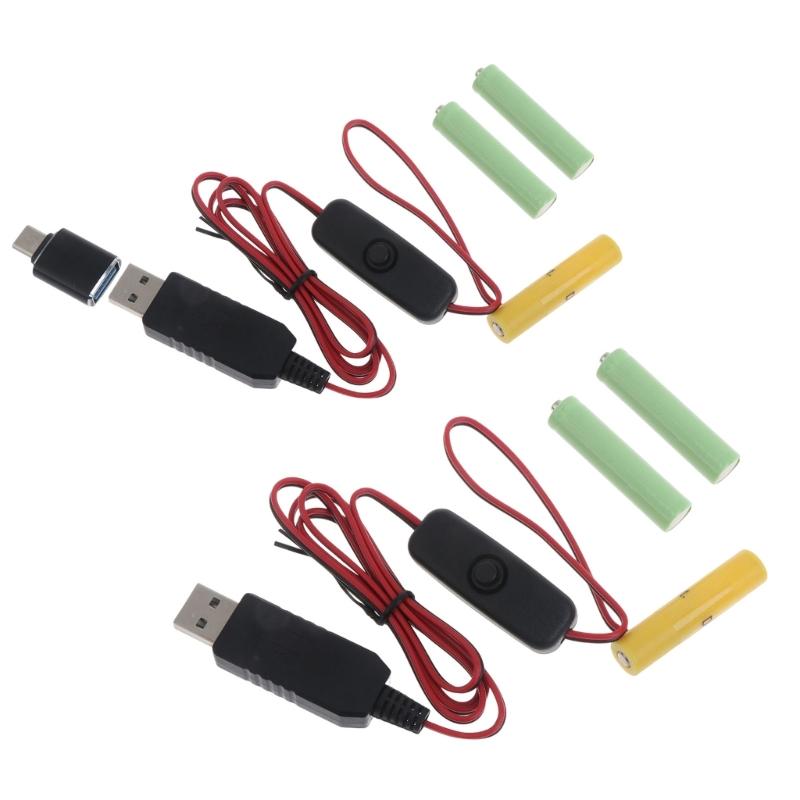 Кабель-выпрямитель батареек Type-C/USB на 4,5 В AAA с выключателем и фиктивной батареей для светодиодных фонарей, бритв, игрушечных радиоприемников