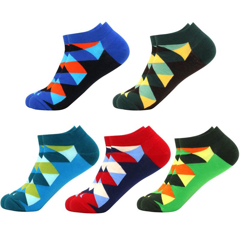 5 пар мужских и женских носков геометрического цвета, повседневные носки-лодочки, клетчатые полосатые носки