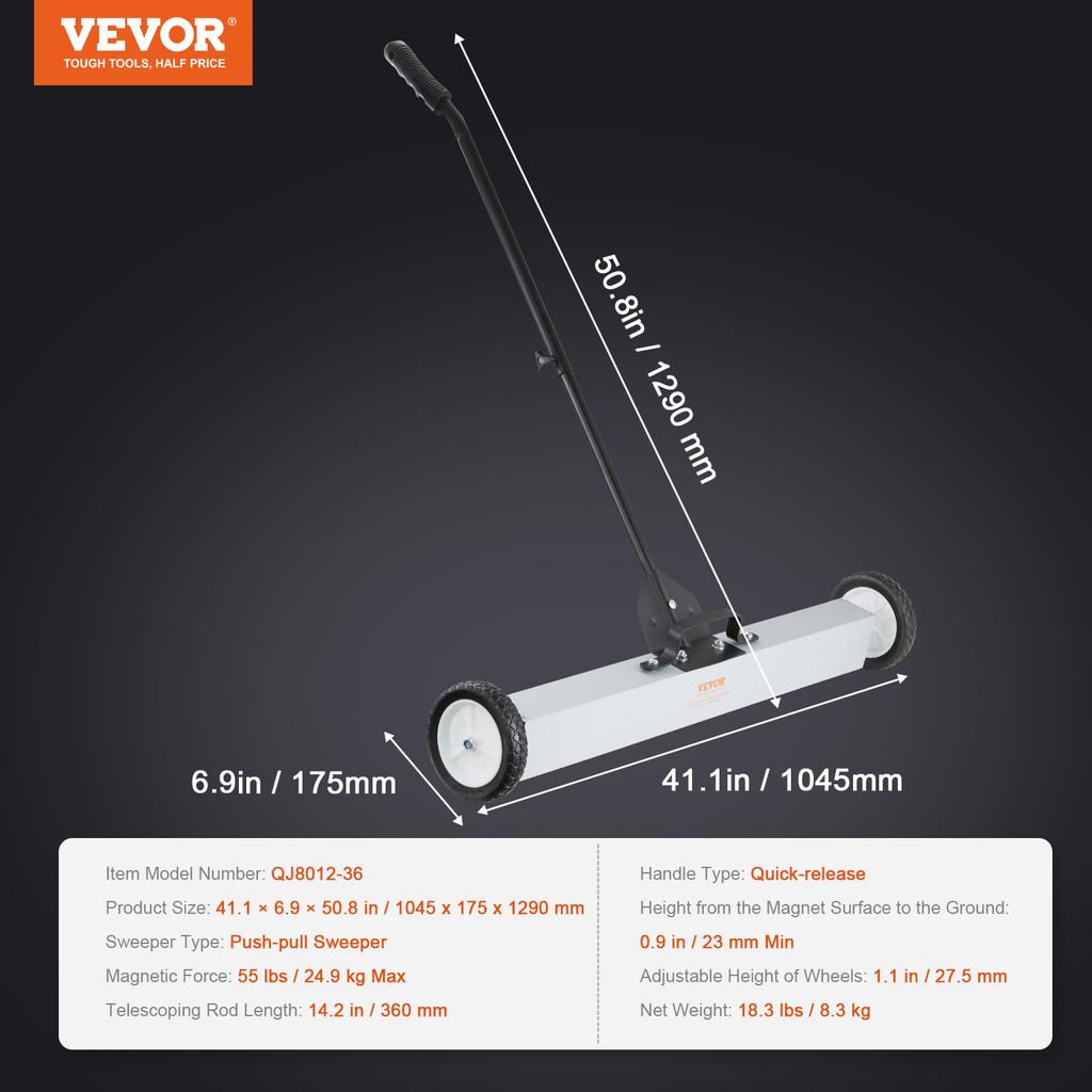 SucceBuy Rolling Magnetic Sweeper with Wheels Push-Type Magnetic Pick Up Sweeper Large Magnet Pickup Lawn Telescoping Sweeper