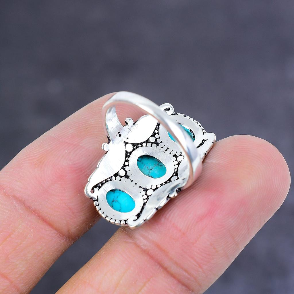 Natural Turquoise Gemstone Handmade 925 Sterling Silver Gift Ring Size 11 V2l53